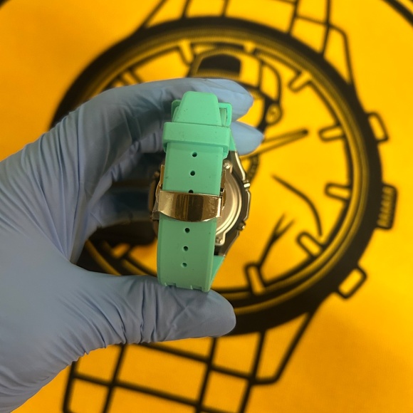 Casio G-Shock GA-2100 “CasiOak” – Silver Custom Bezel, Turquoise Strap, Analog-D - Picture 9 of 11